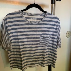 Striped blue and white cropped T-shirt